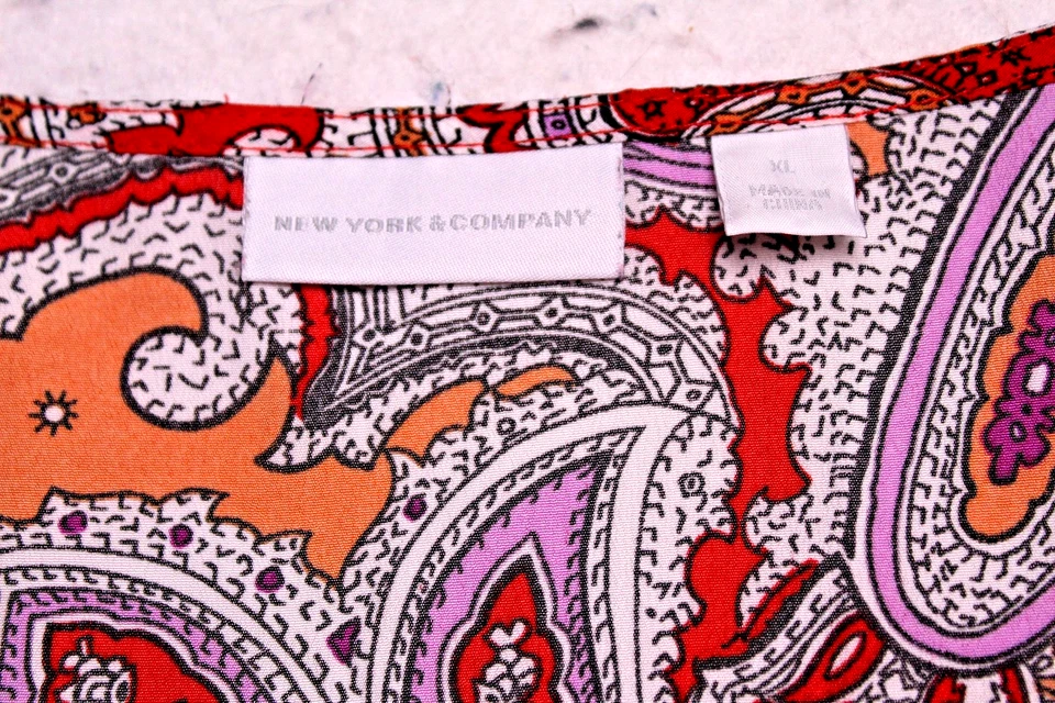 NUEVA YORK & CO. BLUSA TÚNICA Damas Talla XL Naranja Morado Rojo Paisley Sin Mangas Foto 3 de 4