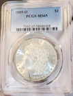 * 1885 O * PCGS MS65 BLAZING WHITE GEM!! GORGEOUS MORGAN SILVER DOLLAR #408