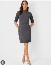 Ann Taylor Dress Sheath Women 6  Faux Suede Mock Neck Gray Pocket Classic New