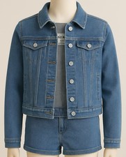 Old Navy Kids Denim Jacket XL 14-16 Classic Blue Jean Trucker Style Stretch