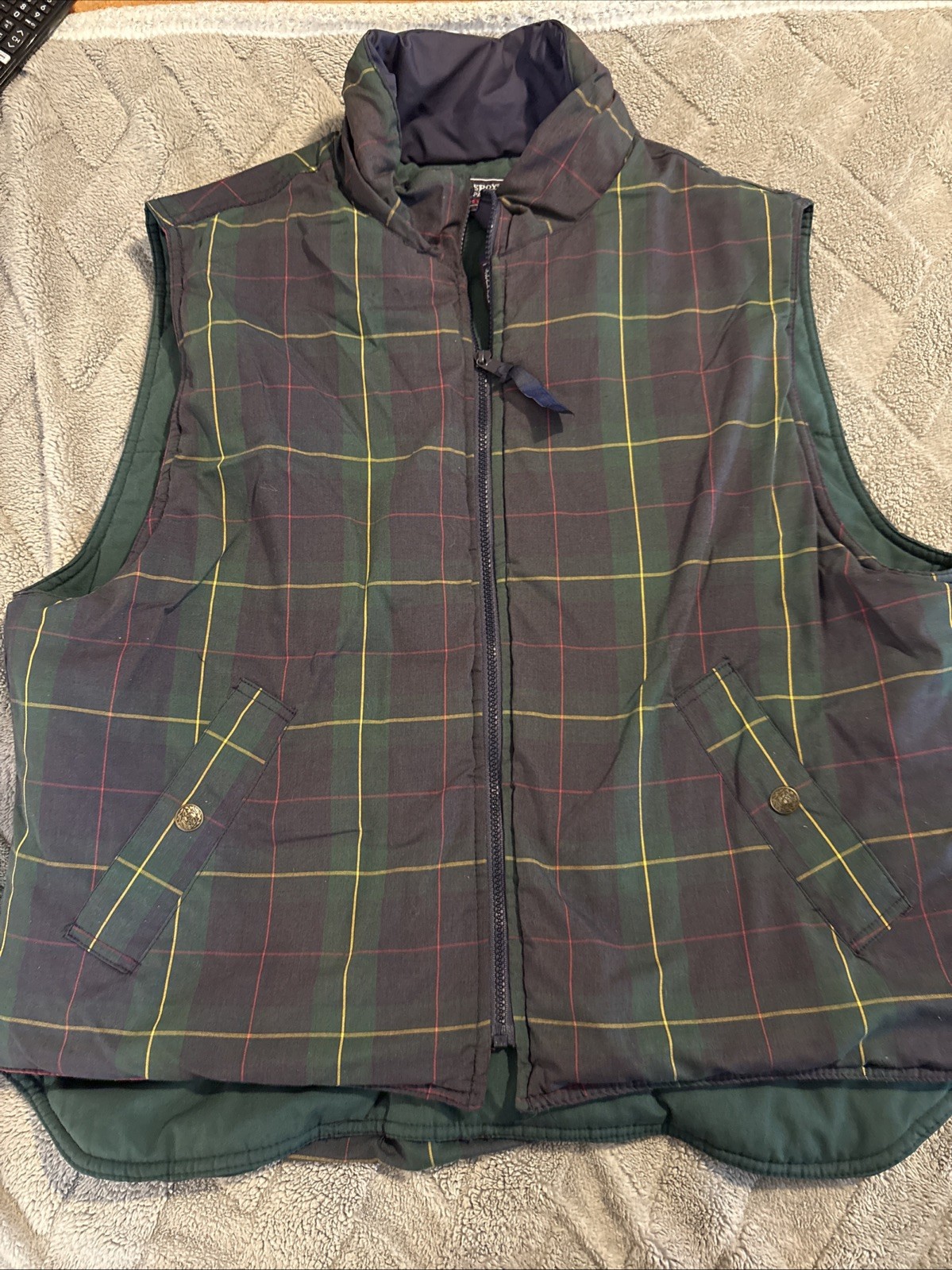 Vintage Bugle Boy Reversible Puffer Vest Navy Red Colorblock Plaid Men’s Size XL image 7
