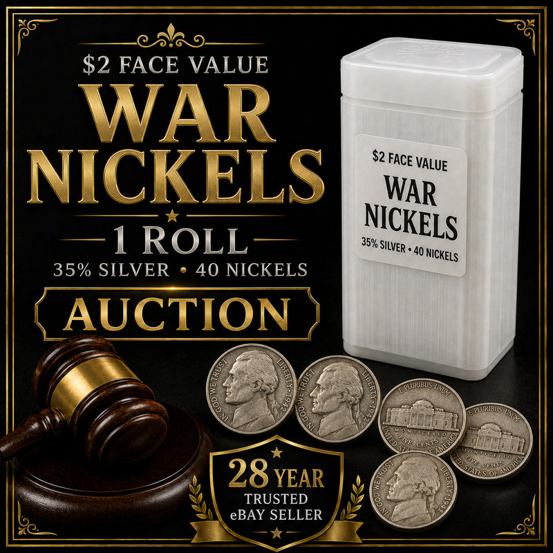 Jefferson War Nickels 1942-45 Silver 35% Roll of 40 Coins Full Tube Estate Lon