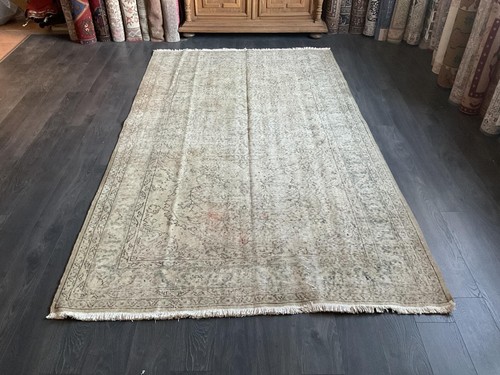 Handmade Vintage Turkish Area Rug – 6x9 Handwoven Wool Cotton, Organic & Natural
