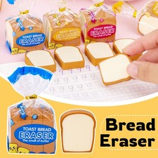 4Pcs Cute Toast Bread Eraser School Stationery Creative Pencil Eraser