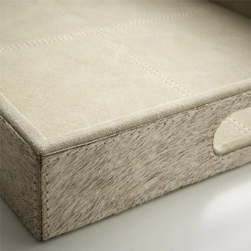 Tray CYAN DESIGN BRIXTON Small Gray Suede Leather - Picture 3 of 8