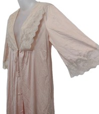 Shadowline Nylon Nightgown Robe Apricot Lace Trim Button Front USA Medium