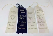 Vintage Tri-Chem First And Third Place Award Ribbons Lot Of 4 Liquid Embroidery