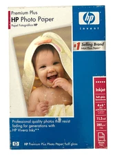 HP Premium Plus Inkjet 4" x 6" Soft Gloss 11.5ml Photo Paper, 100 Sheets, New