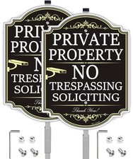  2 Pack Large No Trespassing Signs Private 36 x 10 x 0.04 inches, Black gold