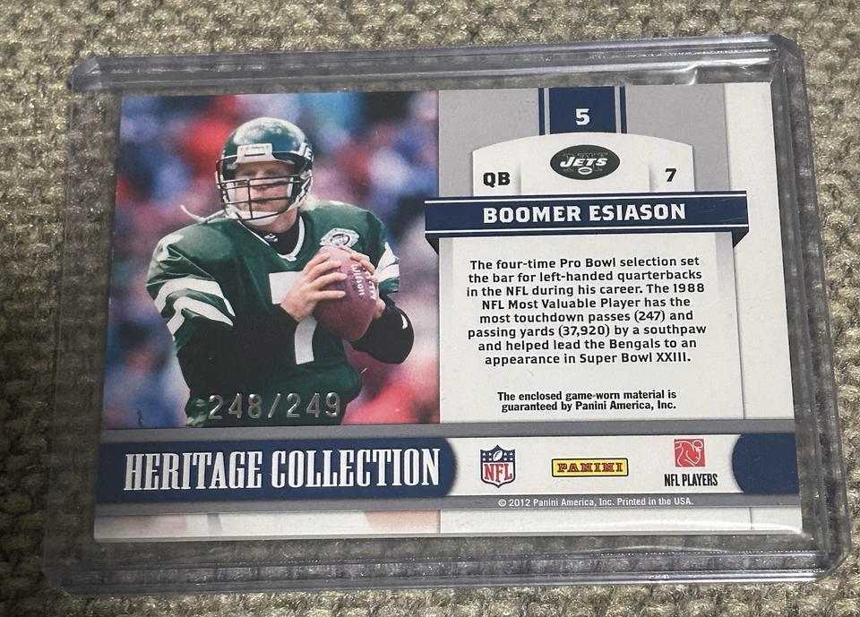 2011 Panini Totally Certified Heritage Collection Materials /249 Boomer Esiason - Image 2 of 2