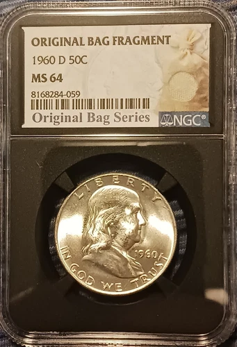 1960-D Franklin Half Dollar Original Bag Fragment MS64 NGC
