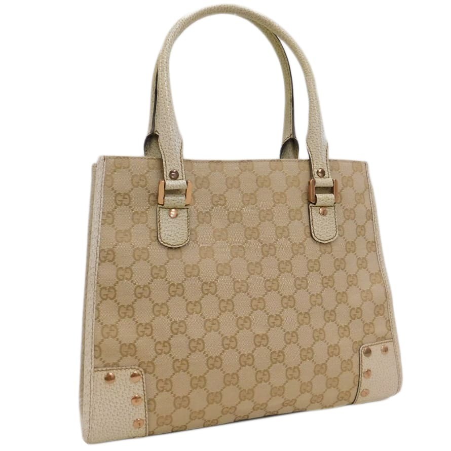 Gucci Beige Canvas Leather GG Monogram Tote Bag 124260