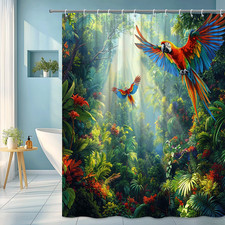 Parrot Jungle Shower Curtain Tropical Rainforest Bird Colorful Exotic Art