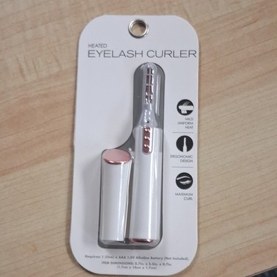 Heated Eyelash Curler Portable Compact Ergonomic Plastic, White/Rose Gold