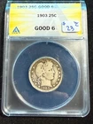 1903 BARBER QUARTER  ANACS G 6 398