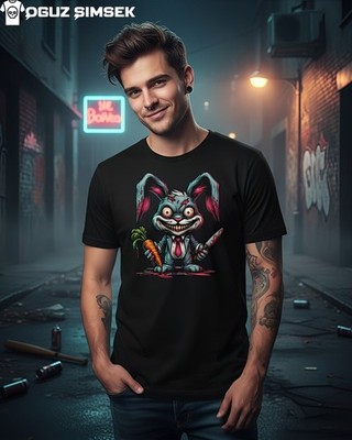 Bunny T-Shirt |  with Knife & Carrot | Dark Humor Tee