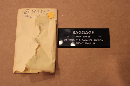 Beechcraft P/N 50-400387 Placard
