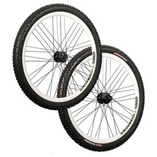 Fahrrad Laufradsatz 26 Zoll MTB Shimano Disc 6L weiß Set mit montierten Reifen
