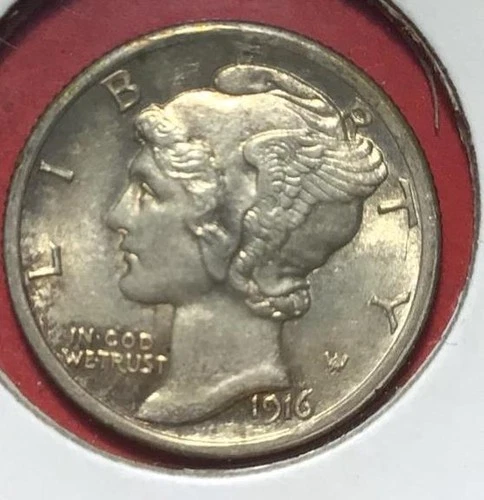 1916 US Mercury SILVER Dime "Philadelphia" Mint! Choice AU w/FSB! 1st Year Issue