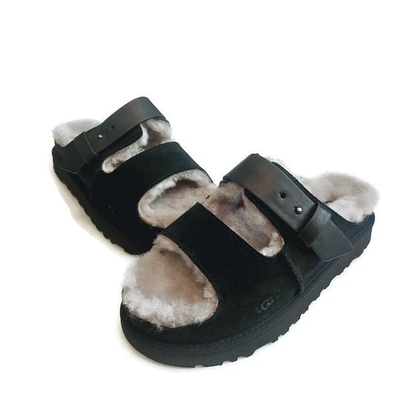 Zapatilla UGG Greenport para mujer talla 7 correa deslizable gamuza piel de oveja negra 1167611 Foto 4 de 4