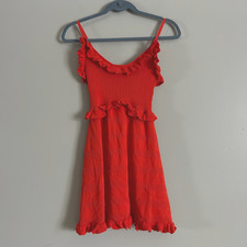 Lulus Enviable Pick Red Orange Pointelle Knit Ruffled Mini Dress Small Lined