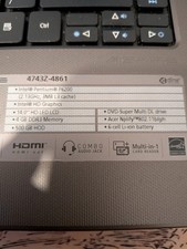 Acer Aspire 4743Z-4861 Notebook Laptop 14in Intel Pentium 4GB 500GB Ubuntu Gray