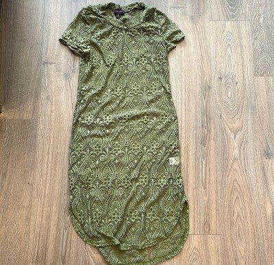 olive green crochet dress 1960s Olive Crochet Knit Dress – Nomad Vintage main image 1