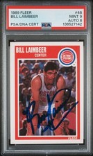 BILL LAIMBEER SIGNED DETROIT PISTONS 1989 FLEER #48 PSA 9 AUTO 8
