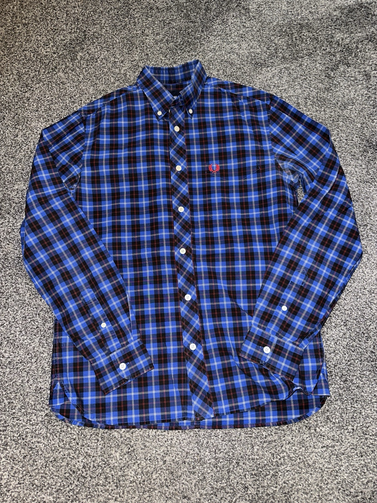 Mens FRED PERRY Shirt Size Small Long Sleeve Cotton Regular Fit Check (12)