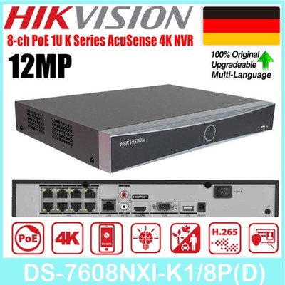 Hikvision DS-7608NXI-K1/8P 4K 12MP 8-Kanal NVR PoE Netzwerk-Videorecorder CCTV