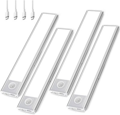 4-Pack LED Under Cabinet Lights, Rechargeable Motion Sensor, 3 Color Dimmable