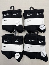 Set of 4Nike Dri-Fit 6pk 24 total Cushioned Black Crew Socks Youth Sz 10C-3Y