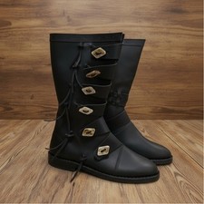 Viking Leather Long Boots : Ren Faire Costume Shoes