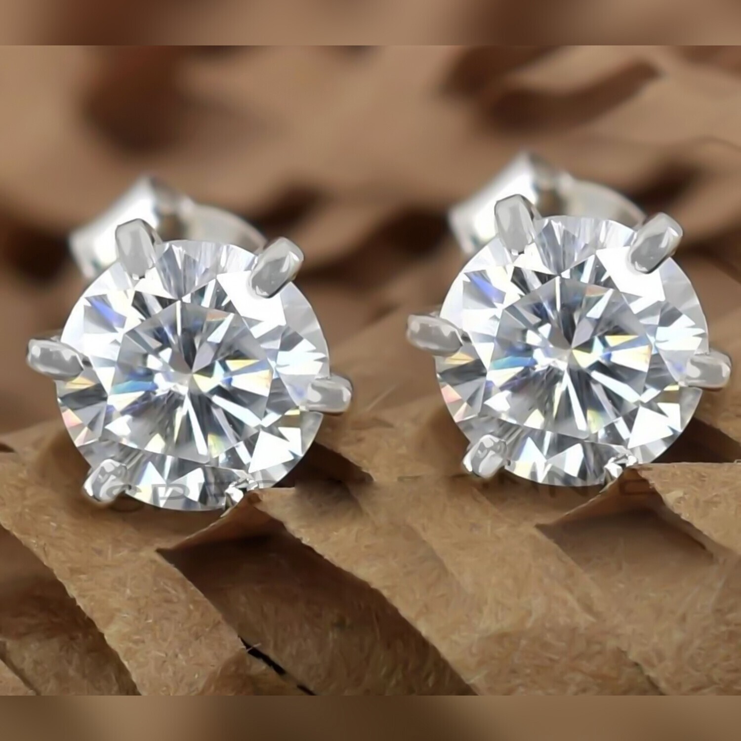 Certified 3.00 Ct White Diamond Solitaire Studs In 925 Sterling Silver