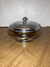 Vintage Farber Bros Krome Kraft Chrome Amber Glass Candy Dish With Lid