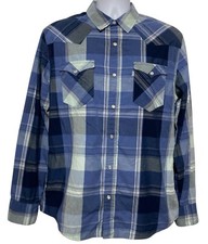 Levis Shirt Men Size M Blue Plaid Western Pearl Snap Button Up Cowboy Rodeo