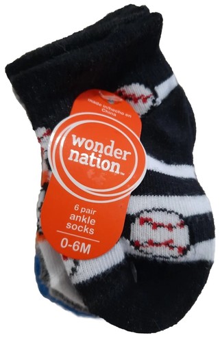 Wonder Nation 6Pr Baby Boy Infant Sports Ankle Socks Size 0-6M Multi Colors - Picture 3 of 11