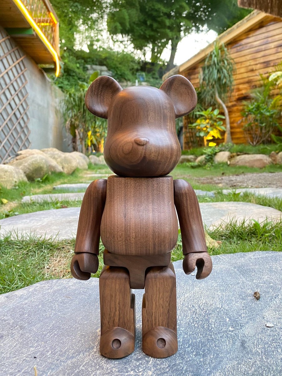 Bearbrick 400% Walnut Bare Board Bear 11 Inches High Natural Solid