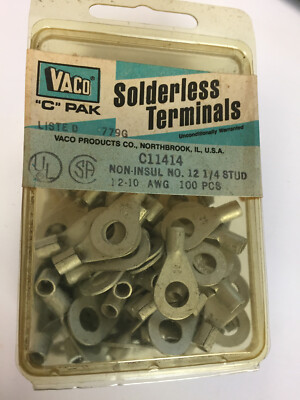 C11414 VACO NON INSUL RING TONGUE TERMINALS 12-10 AWG 12 1/4  STUD  59 pcs only