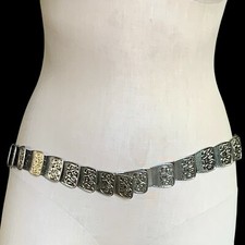 VTG Western Silver Metal Concho-Link Stretch Belt 37-inch 203B