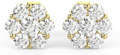 10K Gold Lab Grown Floral 1/4CTW Diamond Cluster Stud Earrings