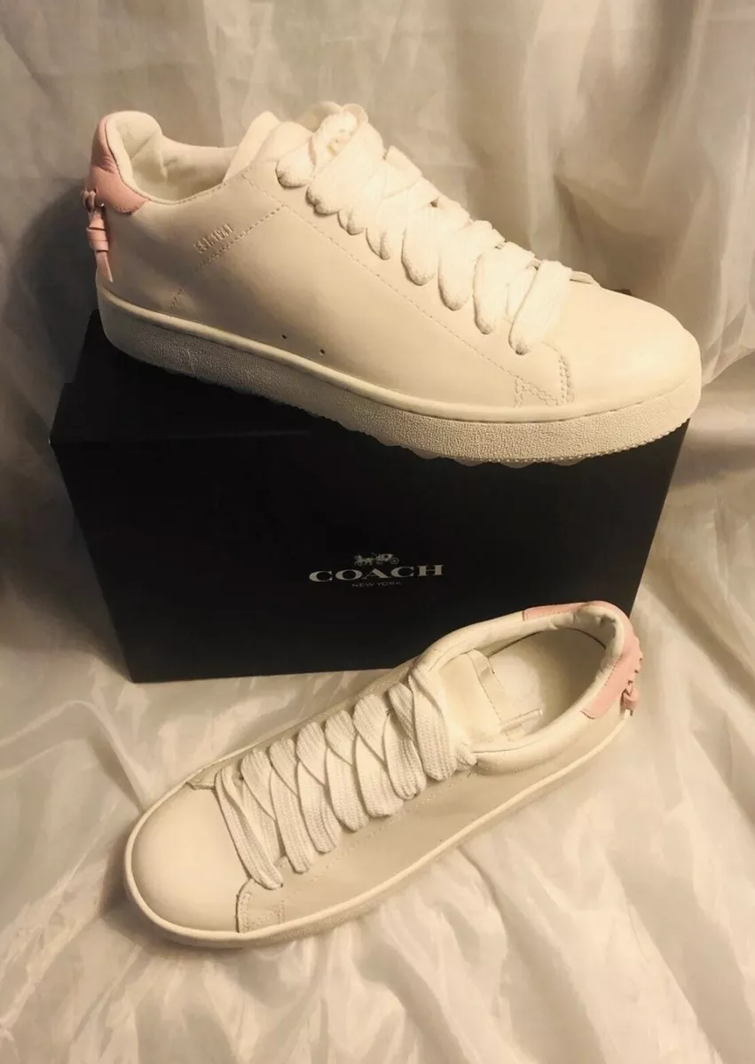 COACH SIGNATURE SNEAKERS LEATHER WHITE PINK LOW TOP WOMEN SZ 8.5
