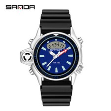 SANDA Dual Display Waterproof Chronograph Resin Band Backlight Alarm Watch