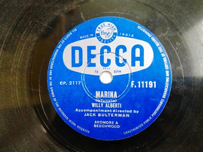 Willy Alberti Jack Bulterman Cerasel /Marina India Rare 78 Rpm Record 10'' VG+