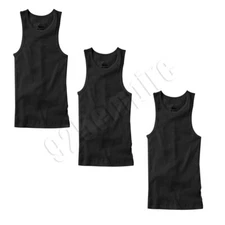 Men 100%Cotton Ribbed Black Tank Top A-Shirt Wife Beater Undershirts Size:S-2XL