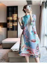 2025 SS Fashion Retro Printed Dress  Pleated and Loose Fitting Midi Length Skirt — image 5