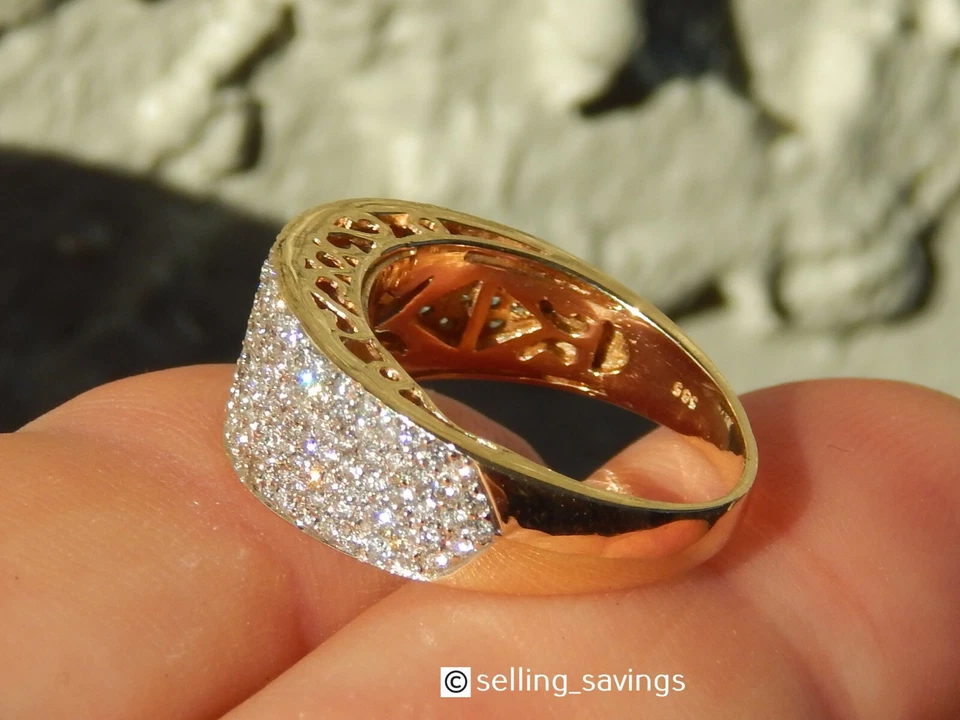 ANILLO DOMO BANDA ANCHA ORO AMARILLO 14K SONIA BITTON 1.25 tcw pavé diamante 9mm talla 7 Foto 3 de 4