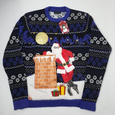 Blizzard Bay Christmas Santa Moon Chimney Pocket Xmas Sweater Adult M Fair Isle