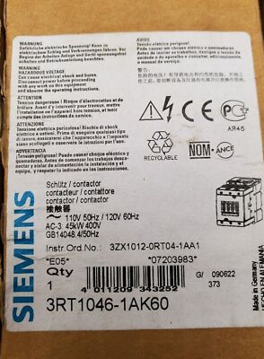 3RT1046-1AK60 1PCS New original Siemens 3RT1 046-1AK60 Contactor Fast delivery