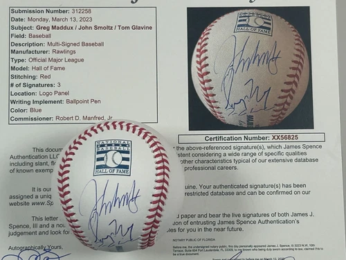 Greg Maddux John Smoltz Tom Glavine Signed Hall of Fame Baseball JSA LOA HOF A